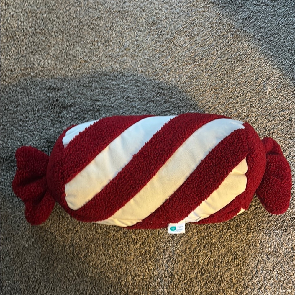 Red and White Striped Candy Pillow 15×7 in